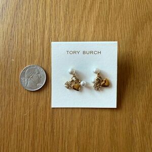 Tory Burch Gold and Pearl Heart Earrings